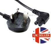 Cloverleaf Laptop Power Cable Right Angled End to 3 pin UK Mains Plug 1.8m C5