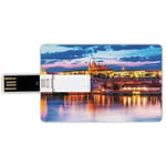 4G USB Flash Drives Credit Card Shape Travel Decor Memory Stick Bank Card Style Evening in Prague Czech Republic St.Vitus Cathedral Historical Architecture Decorative,Multicolor Waterproof Pen Thumb