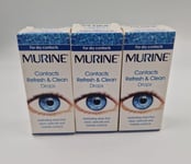 3 X Murine Contacts Refresh & Clean Eye Drops Clean Hydrate all Contacts (15ml)