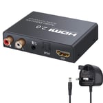 HDMI 2.0 Audio Extractor,eSynic HDMI 2.0 Audio Extractor DAC HDMI to HDMI Converter Supports Optical Toslink SPDIF， L/R ，and 3.5mm Audio output with Power Adaptor for Apple TV Blu-ray Player ect
