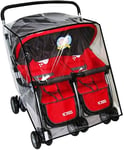 Double Stroller Rain Cover - Universal Twin Pushchair Protection with Canopy, Zi