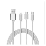 Câble 3 en 1 Pour JBL GO 2 Android, Apple & Type C Adaptateur Micro USB Lightning 1,5m Metal Nylon - ARGENT