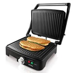 Taurus Asteria - Grill-viande électrique 2200W, Grill pour viande, Thermostat réglable, Ouverture à 180º, Poignée tactile froide, Surface antiadhésive, Sans PFOA