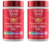 2 x Tubs Seven Seas Cod Liver Oil Omega 3 + Multivitamins 90 Capsules Per Tub