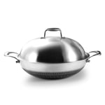 Stainless Steel Wok with Lid,Induction Wok Non Stick,Hot Pot Woks Stir-Fry Pans with Double Ring,Small/Large Wok 28-36cm,Suitable for All Stoves No Oily Smoke,36cm