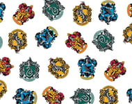 FS635_7 Harry Potter All Houses Crests Cotton Fabric Design Craft Quilting Upholstery Fabric by The Metre