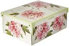 Kanguru 661 PE Boîte de Rangement en Carton recyclable Peonia/Pivoines, pour Ranger vêtements, armoire, joutes, Vert/Rose MEDIUM dimension 42 x 32 x 17,5 cm