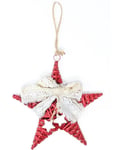 Rød Stjerne med Bånd og Hvite Stjerner - 22 cm Juledekorasjon