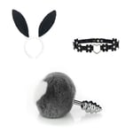 Stainless Steel Metal Furry Hare Tail Bü-tt Plùg Set T-ö-ys with Flowers Collar Cosplay Costume Halloween Party Props - M