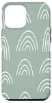 iPhone 14 Plus Rainbow Line Art Abstract Aesthetic Pattern Sage Green Case