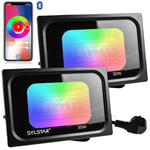 Sylstar 2 Pack LED FloodLights Outdoor, 30W 3000LM RGB+CW Bluetooth APP Control Smart Floodlight, IP65 Waterproof Outdoor Flood Lights with 16 Million Colors, Dimmable, Timing, Grouping, Music Sync