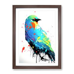 Dripping Paint Bird No.5 Abstract Framed Print for Living Room Bedroom Home Office Décor, Wall Art Picture Ready to Hang, Walnut A3 Frame (34 x 46 cm)