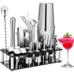 Cocktail Shaker Set, Boston Rostfritt Stål Bartender Kit Med Akryl Stativ & Cocktail Recept Boo