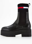 Tommy Jeans Leather Chelsea Sock Boot - Black, Black, Size 40, Women