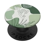 PopSocket PopGrip:Boho Women Face Line Leaves Sage Green Abstract Minimalist  Swappable PopGrip