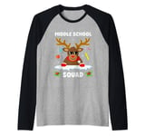 Middle School Squad Reindeer Funny Teacher Christmas Pajamas Raglan Baseball Tee