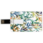 16G USB Flash Drives Credit Card Shape Traditional Decor Memory Stick Bank Card Style Decorative Colorful Bamboo Leaves Hand Drawn Plants Picture,Multi Waterproof Pen Thumb Lovely Jump Drive U Disk Gi