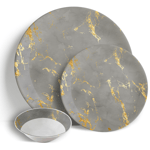 Grey & Gold Marble - 18 Piece Dinner Set 10.5" Plates 7.5" Side Plates 7" Bowls