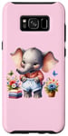 Coque pour Galaxy S8+ Bébé éléphant rose en tenue, fleurs et papillons
