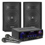 VONYX Home Karaoke Set with Bluetooth, 2 Microphones and Cables, Complete Speakers and Amplifier System, and MP3 Music Player