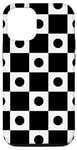 iPhone 15 Pro Black-White Dot Circle Square Checkerboard Pattern Case