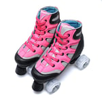 Double Row Skates, Breathrable Mesh Material Wear-Resistant PU 4 Wheels Skating Pulley, Fashion Lace Up Ice Shoes, for Adults Women Men,Pink(PU),42