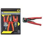 C.K T3805 VDE Pliers and Cutter, Red/Yellow, Set of 3 Pieces & 495001 Automatic Wire Stripper Multi