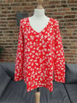 JOULES HARBOUR JERSEY TOP size UK10 £30 LIGHTWEIGHT SWING V NECK Red Floral