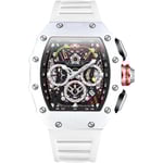 Herrar Tonneau Klocka Analog Kvarts Multifunktionell Kronograf Trendig 5 ATM Vattentät Armbandsur med Silikonband Vit White