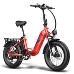 Elcykel 20'' FAFREES FF20 Polar 500W Hopfällbar Cykel Stort däck 25 km/h 48V 20,8Ah 7 Växlar Röd med Present Pumpa