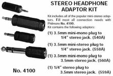 Set of 4 Assorted Audio Adapters - 3.5mm and 1/4" Auxiliary Aux Mini Mono Stereo