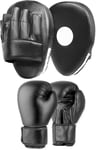 Lions Teens Boxing Set For Ages 12-15 Years Old (Classic 8oz Boxing Gloves and Curved 'Hook & Jab' Focus Pads) (Black)