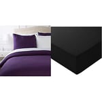 Amazon Basics Parure de lit avec Housse de Couette en Microfibre, Prune, 200 x 200 cm & Drap-Housse en Microfibre Noir 160 x 200 x 30 cm