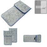Felt Case for Asus Zenfone 10 light gray, blue edge Cover bag Pouch