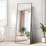 WOLIBEER Grand Miroir sur Pied 179 x 65 cm, Miroir en Pleine Longueur avec Cadre en Aluminium Noir Miroir Mural Rectangulaire pour Chambre à Coucher Salon Salle de Sport Couloir