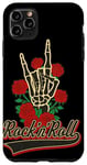Coque pour iPhone 11 Pro Max Skeleton Rock Hands Vive la musique rock et Red Roses