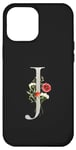 Coque pour iPhone 15 Pro Max Lettre J florale en titane noir personnalisable