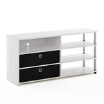 Furinno Simple Design TV Stand, Engineered Wood, White Oak/Chrome/Black, 119.9(W) x 49.8(H) x 40.1(D) cm