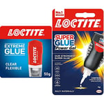 Loctite 2502610 Extreme Glue Gel, All-Purpose Clear Glue, Fast-Acting Clear Glue for Wood, Transparent, 1 x 50g & Super Glue Power Gel Control, Flexible Super Glue Gel, Clear, 4g (Pack of 1)