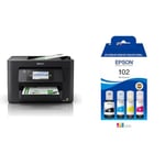 Epson WorkForce WF-4820 All-in-One Wireless Colour Printer with Scanner, Copier, Fax, Ethernet, Wi-Fi Direct and ADF, Black & EcoTank 102 Genuine Multipack Ink Bottles