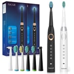Fairywill Sonic Electric Toothbrush Smart Timer 5 Modes 4 Brush Head Black White