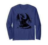 cool fierce black Asian dragon mythical animal clip art Long Sleeve T-Shirt