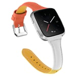 Fitbit Versa genuine leather watch band - Orange / White / Yellow