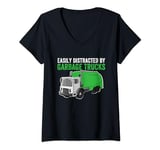 Womens Easily Distracted By Garbage Trucks Collecting Trash Lover V-Neck T-Shirt