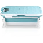 Baignoire bébé Baignoire pliable pour adulte Mobile Baignoire portable avec couverture rouleaux plateau 149x60x50cm - bleu - Swanew