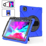 QYiD Case for Pad Pro 12.9" 2020 & 2018 with Screen Protector, [Supports 2nd Gen Pencil Charging], Heavy Duty Shockproof Cover with Rotatable Kickstand/Strap, Belt for iPad Pro 12.9 4th Gen, Blue