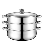 UPKOCH Stainless Steel Steamer Pot Stock Pot Soup Pot Saucepot 3 Tier Kitchen Cookware with Lid 32cm