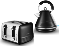 Tower Ash Black 1.7L 3KW Pyramid Kettle & 4 Slice Toaster Contemporary Set
