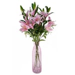 Artificial Flower Arrangement 100cm Artificial Pink Lily Flower Arrangement in Glass Vase