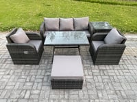Rattan Wicker Garden Furniture Patio Conservatory Sofa Set with Dining Table Reclining Chair Big Footstool